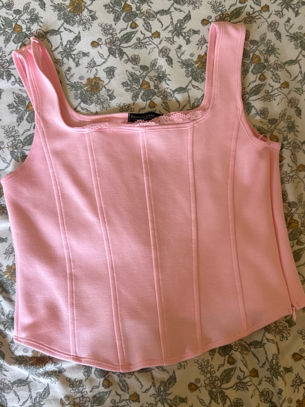 Emerson Lang Pink Lace-Trim Square-Neck Tank